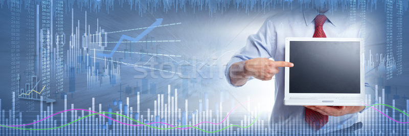 Stock fotó: Befektető · laptop · számítógép · tőzsde · kereskedés · férfi · laptop