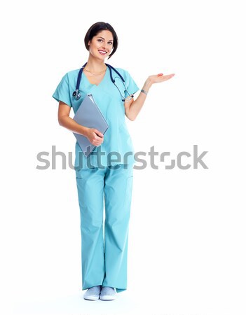 Uśmiechnięty medycznych lekarza kobieta stetoskop odizolowany Zdjęcia stock © Kurhan