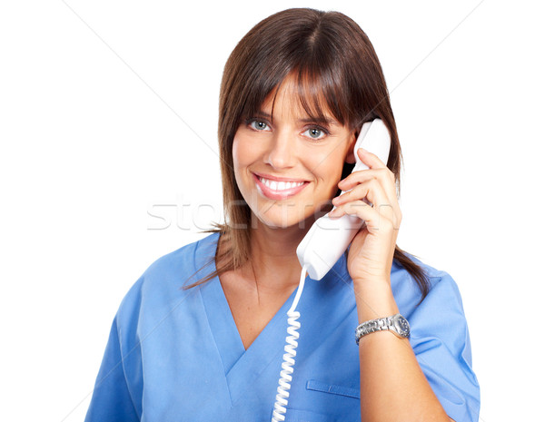 Enfermeira telefone sorridente médico isolado branco Foto stock © Kurhan