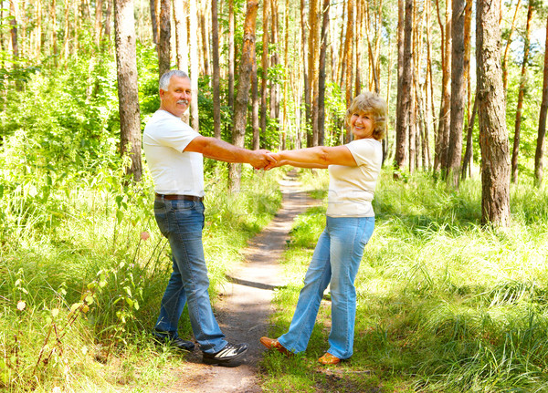 Anziani Coppia sorridere felice estate foresta Foto d'archivio © Kurhan