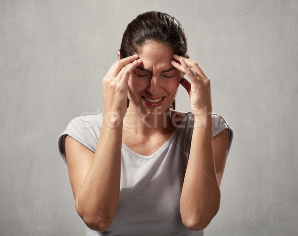 Kadın baş ağrısı genç kadın depresyon ruh sağlığı el Stok fotoğraf © Kurhan