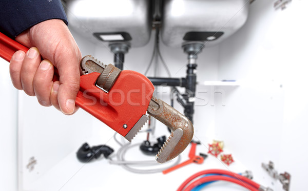 Stock foto: Hand · Klempner · Schraubenschlüssel · Mann · Küche · Renovierung