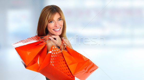 Vásárlás nő papírzacskók pláza arc háttér Stock fotó © Kurhan