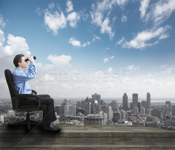 Foto stock: Empresário · binóculo · abstrato · sucesso · negócio · edifício