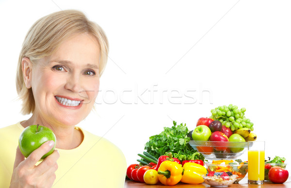 Stock fotó: Nő · alma · érett · mosolygó · nő · gyümölcsök · zöldségek