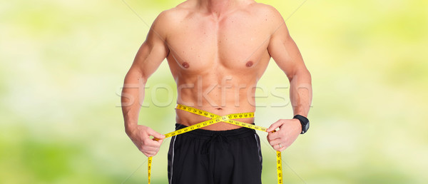 Mann Abdomen Maßband blau starken Gewichtsverlust Stock foto © Kurhan