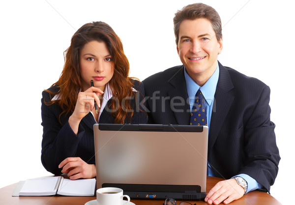 Stock fotó: üzletemberek · laptop · dolgozik · fehér · nő · iroda