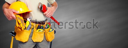 [[stock_photo]]: Constructeur · bricoleur · marteau · construction · outils · gris