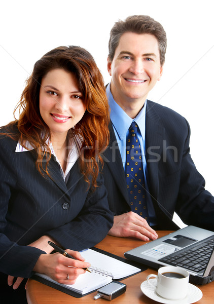 Geschäftsleute arbeiten Laptop weiß Business Lächeln Stock foto © Kurhan