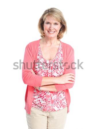 Foto stock: Senior · mulher · sorridente · saudável · branco · sorrir
