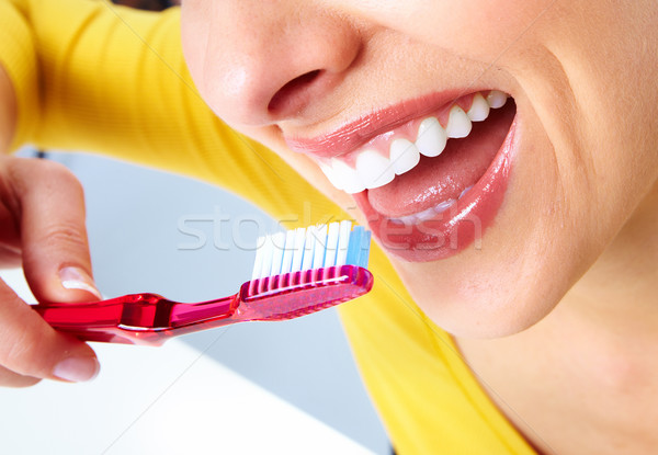 Сток-фото: красивая · женщина · зубная · щетка · стоматологических · клинике · женщину