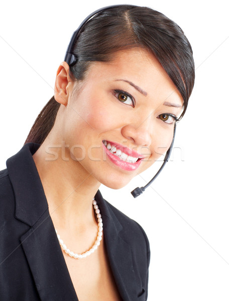 Centre d'appel opérateur belle casque blanche sourire Photo stock © Kurhan
