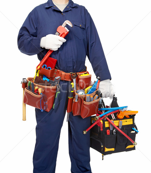 Travailleur outil ceinture isolé blanche homme [[stock_photo]] © Kurhan
