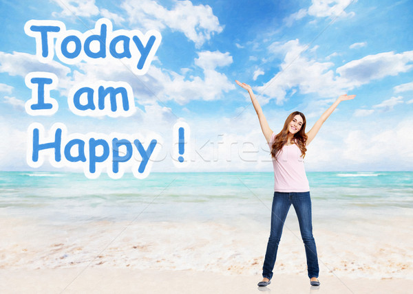 Positive happy woman on abstract background. Stock photo © Kurhan