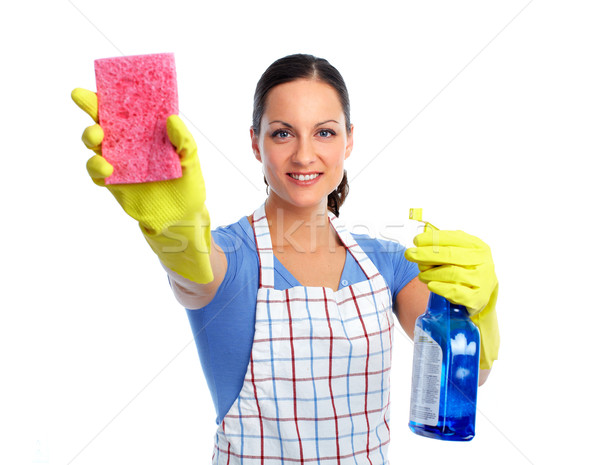 Stok fotoğraf: Hizmetçi · kadın · sünger · sprey · ev · temizlik
