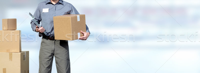 Futár csomag kezek profi postás doboz Stock fotó © Kurhan