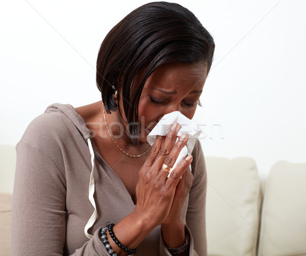 Frau Allergie Nase weht Serviette Gesundheit Probleme Stock foto © Kurhan