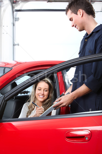 Stockfoto: Automonteur · knap · monteur · vrouw · auto · reparatie