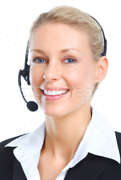 商界女強人 微笑 耳機 孤立 白 業務 商業照片 © Kurhan