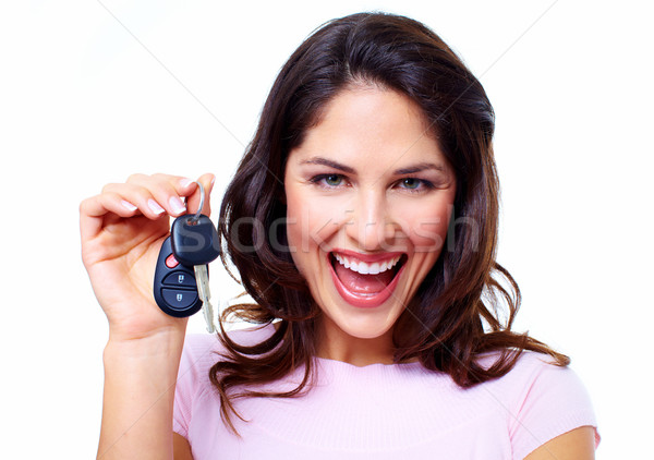 Femme clés de voiture isolé blanche affaires fille [[stock_photo]] © Kurhan