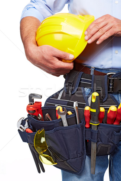 Foto stock: Trabajador · herramienta · cinturón · trabajador · de · la · construcción · aislado · blanco