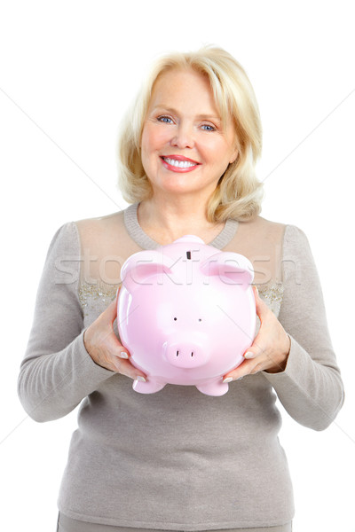 Nő disznó bank izolált fehér arc Stock fotó © Kurhan