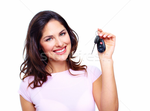 Femme clés de voiture isolé blanche affaires fille [[stock_photo]] © Kurhan