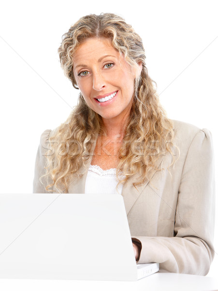 деловой женщины улыбаясь ноутбука изолированный белый компьютер Сток-фото © Kurhan