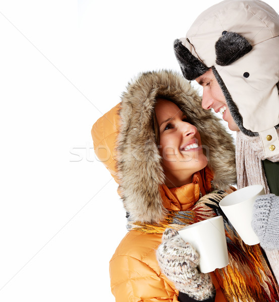 Natal casal potável quente chá isolado Foto stock © Kurhan