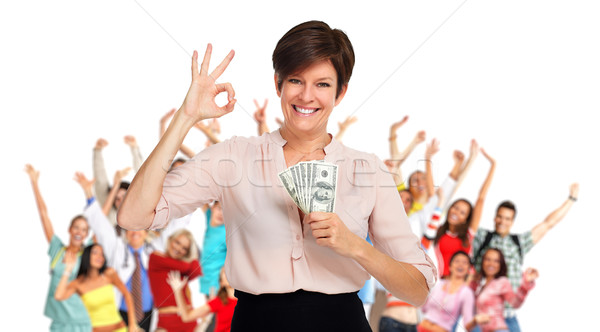 Stockfoto: Vrouw · geld · gelukkig · lachend · cash