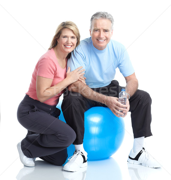 Stockfoto: Gymnasium · fitness · glimlachend · ouderen · paar