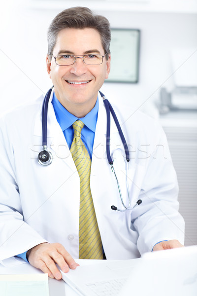 Foto stock: Médico · médicos · de · trabajo · oficina · negocios · feliz
