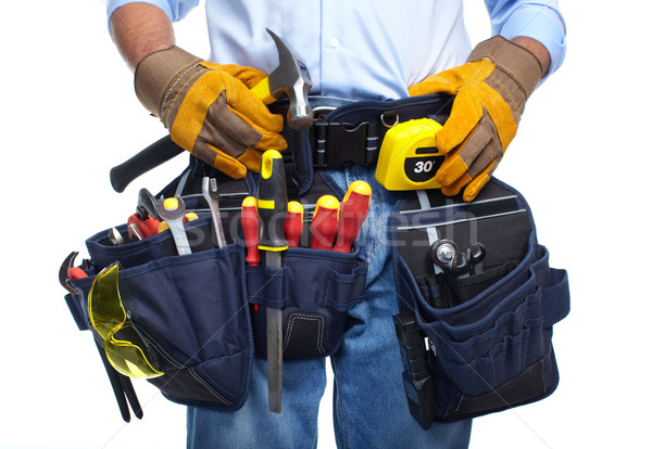 工人 工具 帶 孤立 白 男子 商業照片 © Kurhan