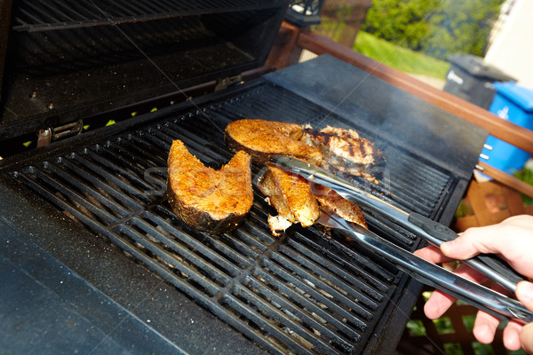 Foto stock: Peixe · cozinhar · churrasqueira · quente · férias · de · verão · comida