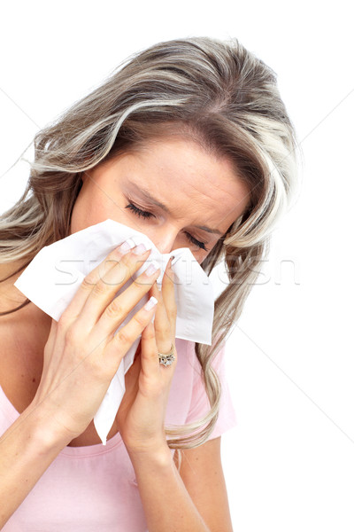 流感 過敏 年輕女子 孤立 白 女子 商業照片 © Kurhan