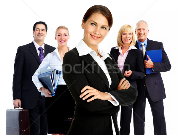 Femeie de afaceri zâmbitor grup de oameni izolat alb afaceri Imagine de stoc © Kurhan