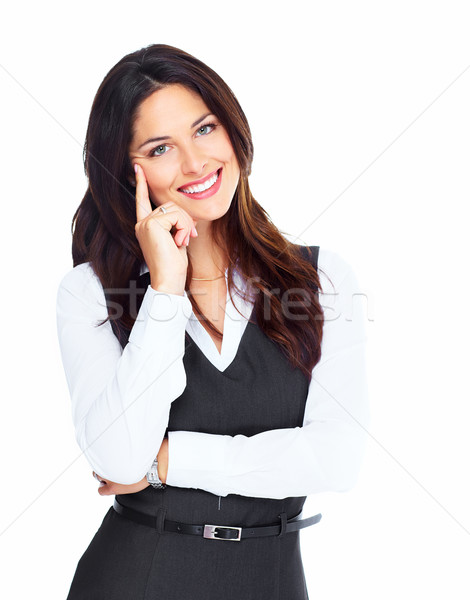 ストックフォト: ビジネス女性 · 肖像 · 幸せ · 小さな · 孤立した · 白