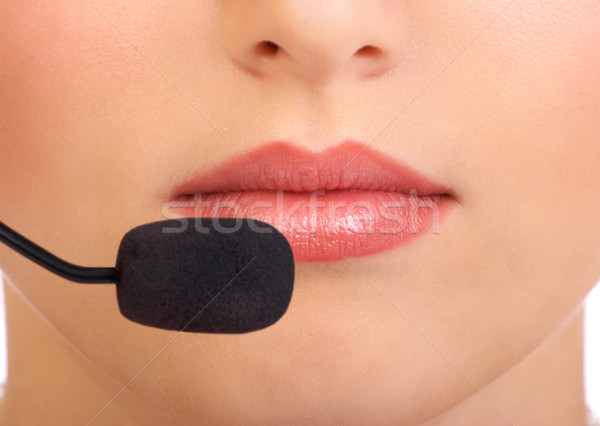 Call center agent femeie de afaceri faţă setul cu cască Imagine de stoc © Kurhan