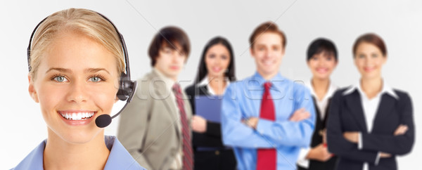 Klantenservice glimlachend zakenvrouw hoofdtelefoon zakenlieden glimlach Stockfoto © Kurhan