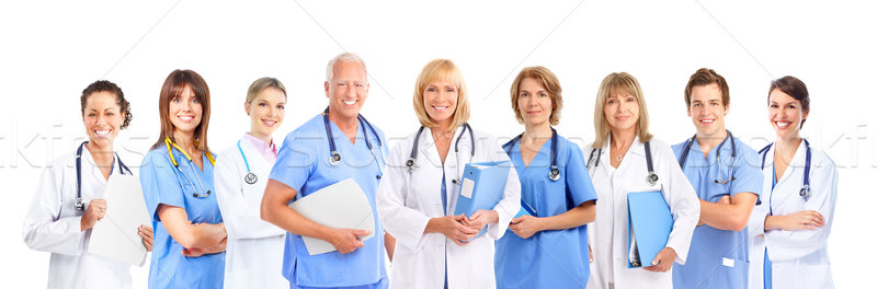 Stockfoto: Medische · artsen · glimlachend · geïsoleerd · witte · werk