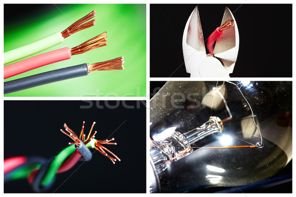 Foto stock: Colagem · elétrico · ferramentas · eletricidade · iluminação · cabo