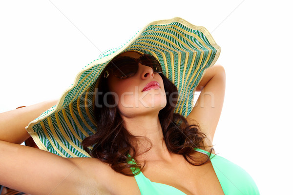 Mulher óculos de sol seis férias de verão sorrir Foto stock © Kurhan