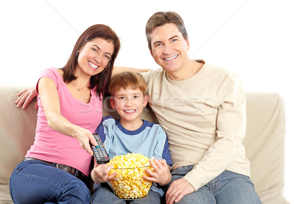 幸福的家庭 父親 母親 男孩 觀看 電視 商業照片 © Kurhan