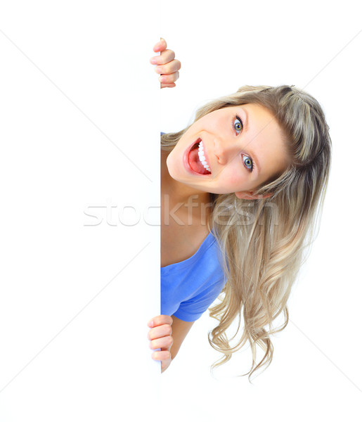 Femeie tineri fericit alb mână Imagine de stoc © Kurhan