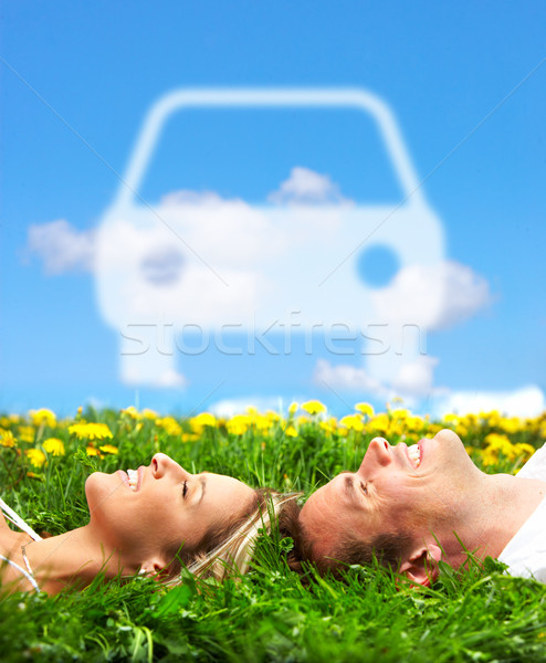 カップル 夢 新しい車 青空 女性 ストックフォト © Kurhan