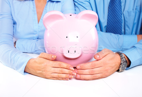 пару Piggy Bank деньги служба человека Сток-фото © Kurhan