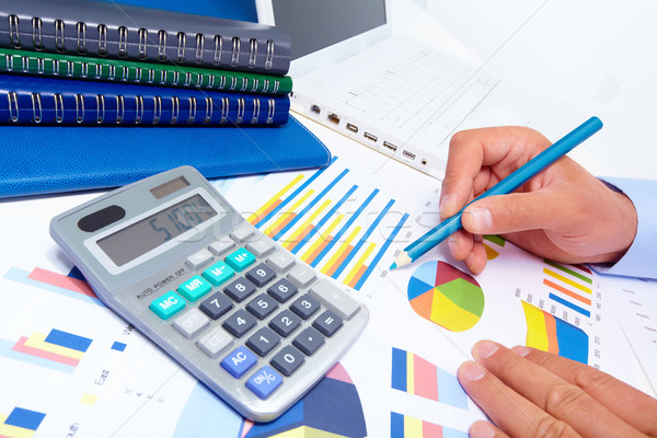 Strony Kalkulator finansów rachunkowości działalności pióro Zdjęcia stock © Kurhan