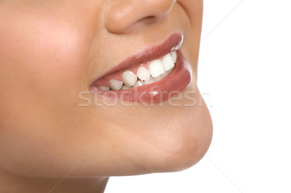 Foto stock: Mujer · boca · hermosa · aislado · blanco