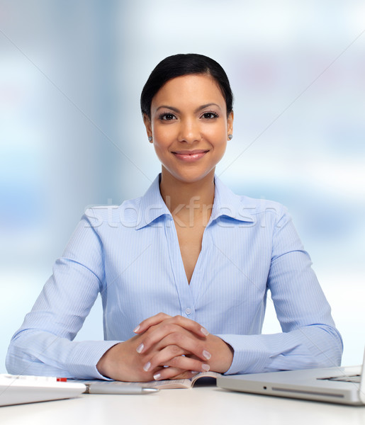 Foto stock: Hermosa · Asia · mujer · de · negocios · jóvenes · azul · oficina