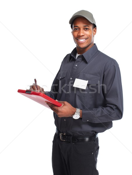 商业照片: 工人 · 男子 · 邮差 · 孤立 ·白· 工作